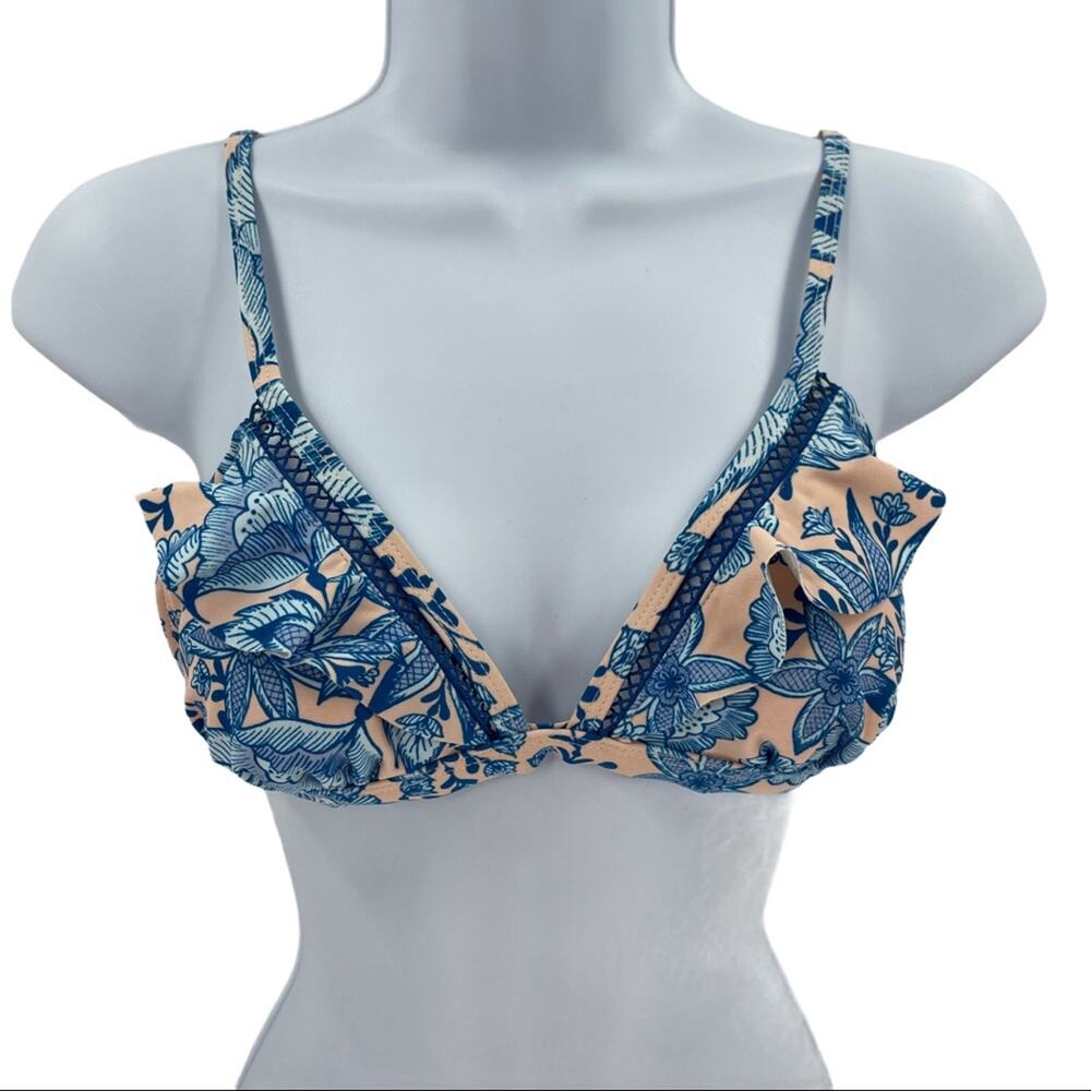 Xhilaration Women's Blue Pink Ruffle Floral Swim Bikini Top Size XS